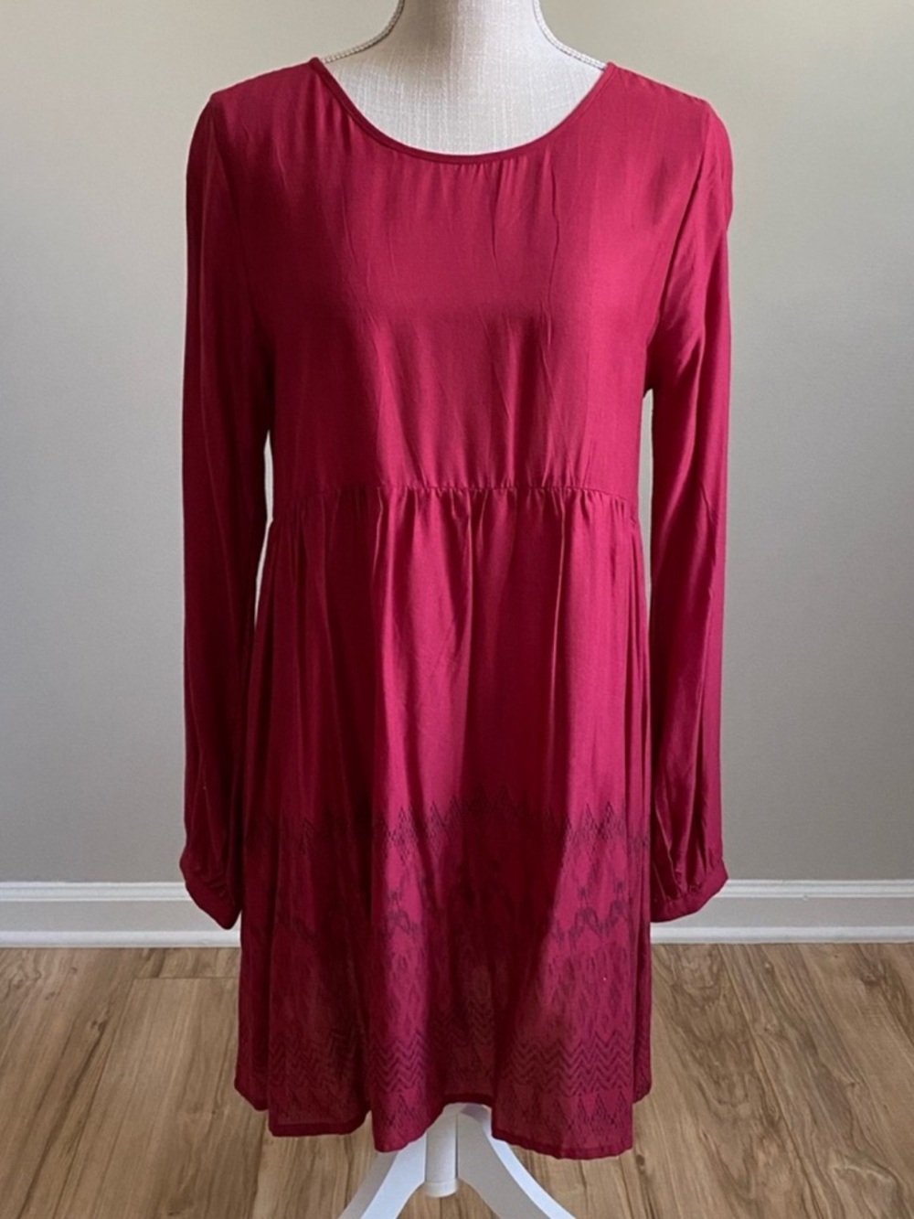 ROXY Women’s XL Deep Berry Red Long Sleeve Lightweight Flowy Babydoll Dress NWT